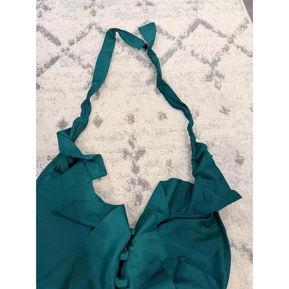 Bleu Rod Beattie Teal Halter One-Piece Swimsuit Ruffle Front Cutout - Picture 5 of 9